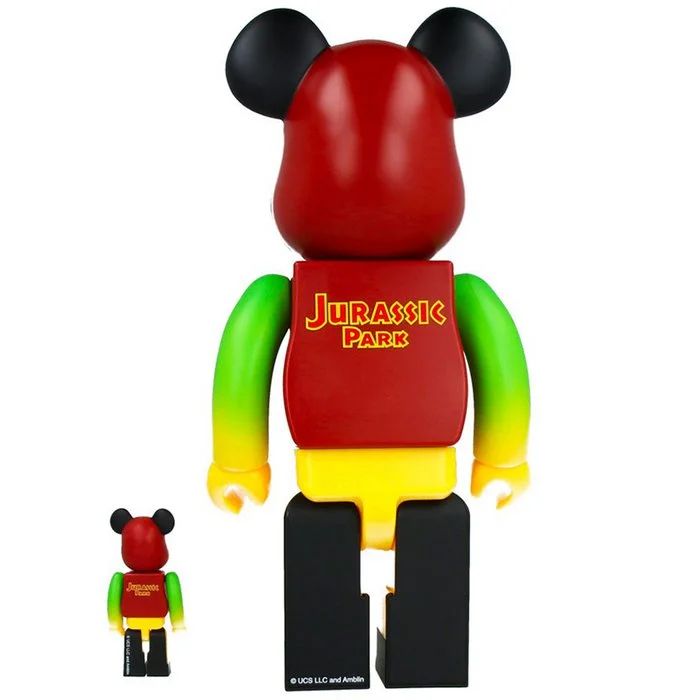 ФИГУРА MEDICOM TOY BEARBRICK JURASSIC PARK GREEN & YELLOW VER. 100% & 400% 7 CM & 28 CM - 2