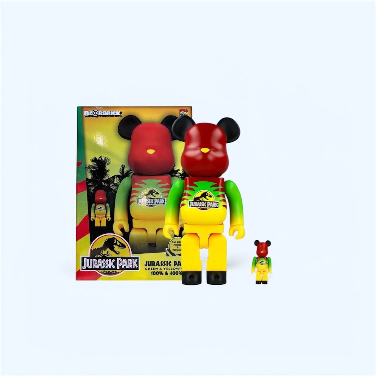 ФИГУРА MEDICOM TOY BEARBRICK JURASSIC PARK GREEN & YELLOW VER. 100% & 400% 7 CM & 28 CM - 3