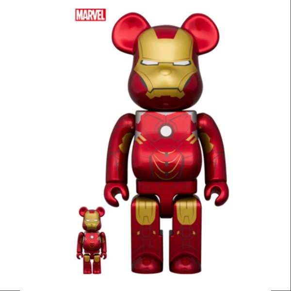 ФИГУРА MEDICOM TOY BEARBRICK IRON MAN MARK43 VER. 100％ & 400％ 7 CM & 28 CM